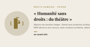 Header banner for a human-rights article about prison, with a circular beige icon resembling an alarm/notification on the left and the French title on the right.