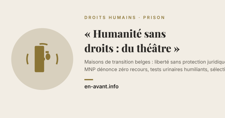Header banner for a human-rights article about prison, with a circular beige icon resembling an alarm/notification on the left and the French title on the right.